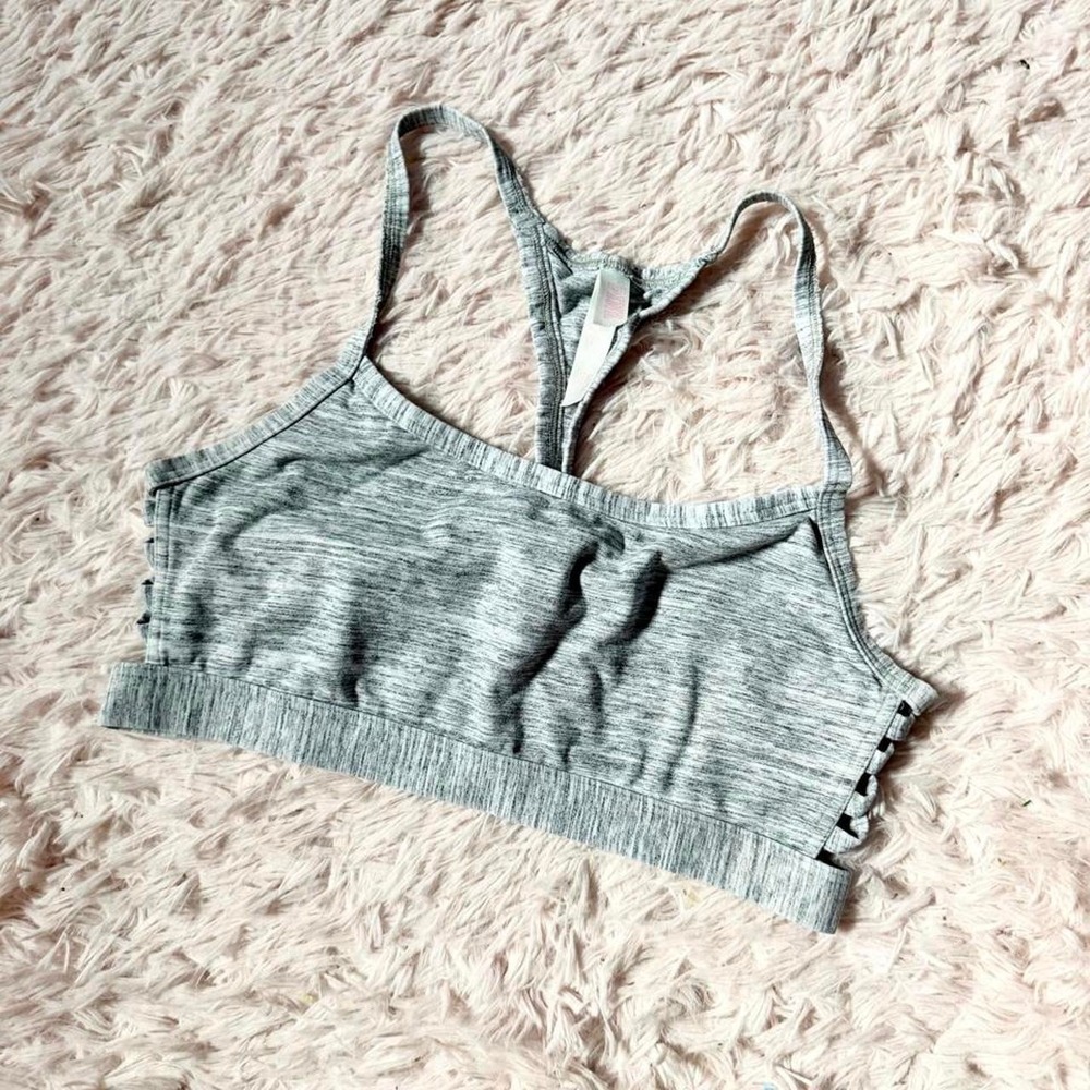 Victorias Secret PINK Gray Preppy Heathered Lounge Cutout Sports Bra Womens M